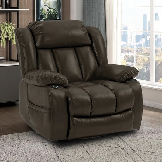 homyhomey Recliner Chair Sofa Reclining Glider Rocking Sleeper Living Room 360° Swivel Recliner Chairs for Adults Theater Chairs Leather Swivel Rocker Recliners Cup Holders Faux Leather - HOMYHOMEY DIRECT
