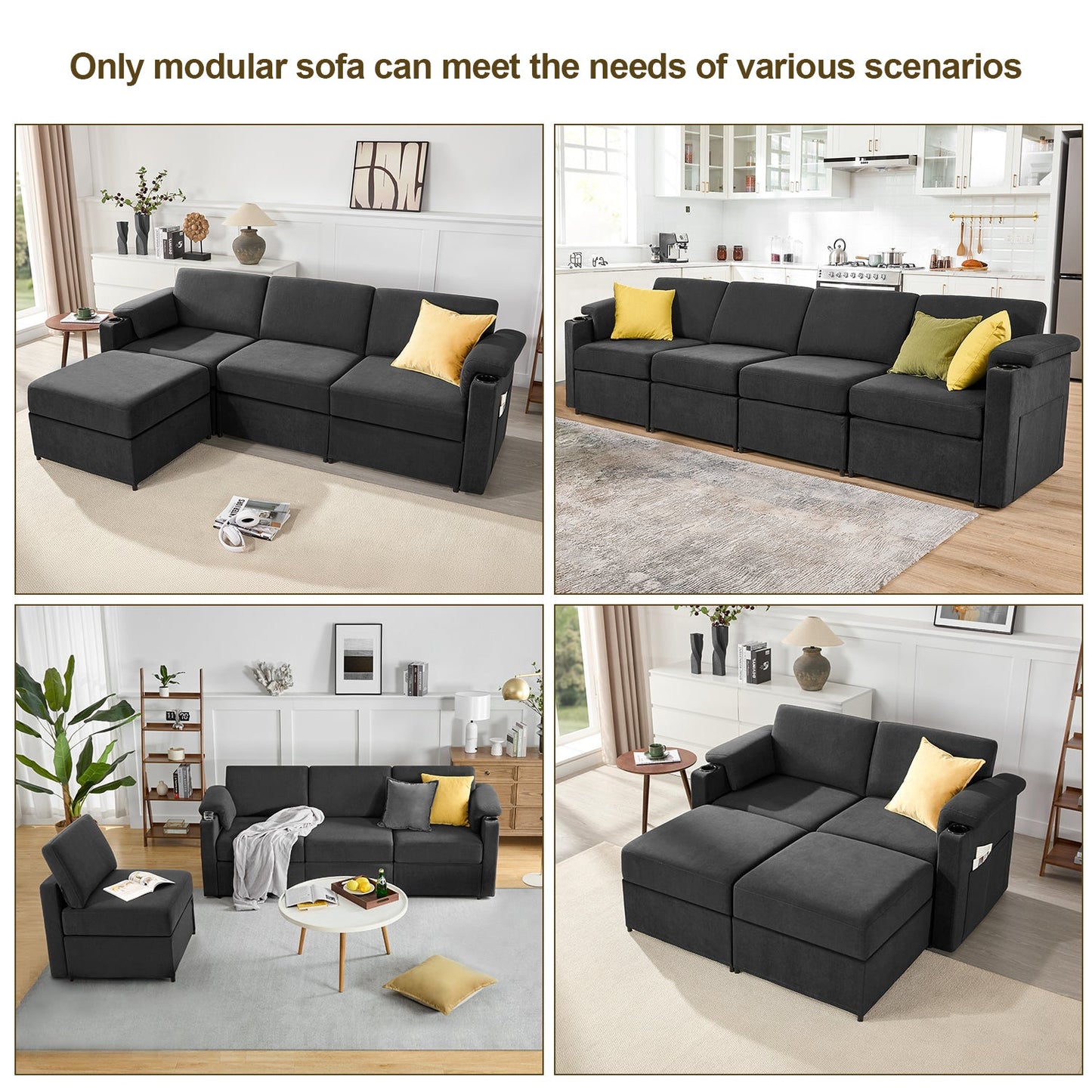 L Shaped Modular Sectional Cloud Sofa - HOMYHOMEY DIRECT