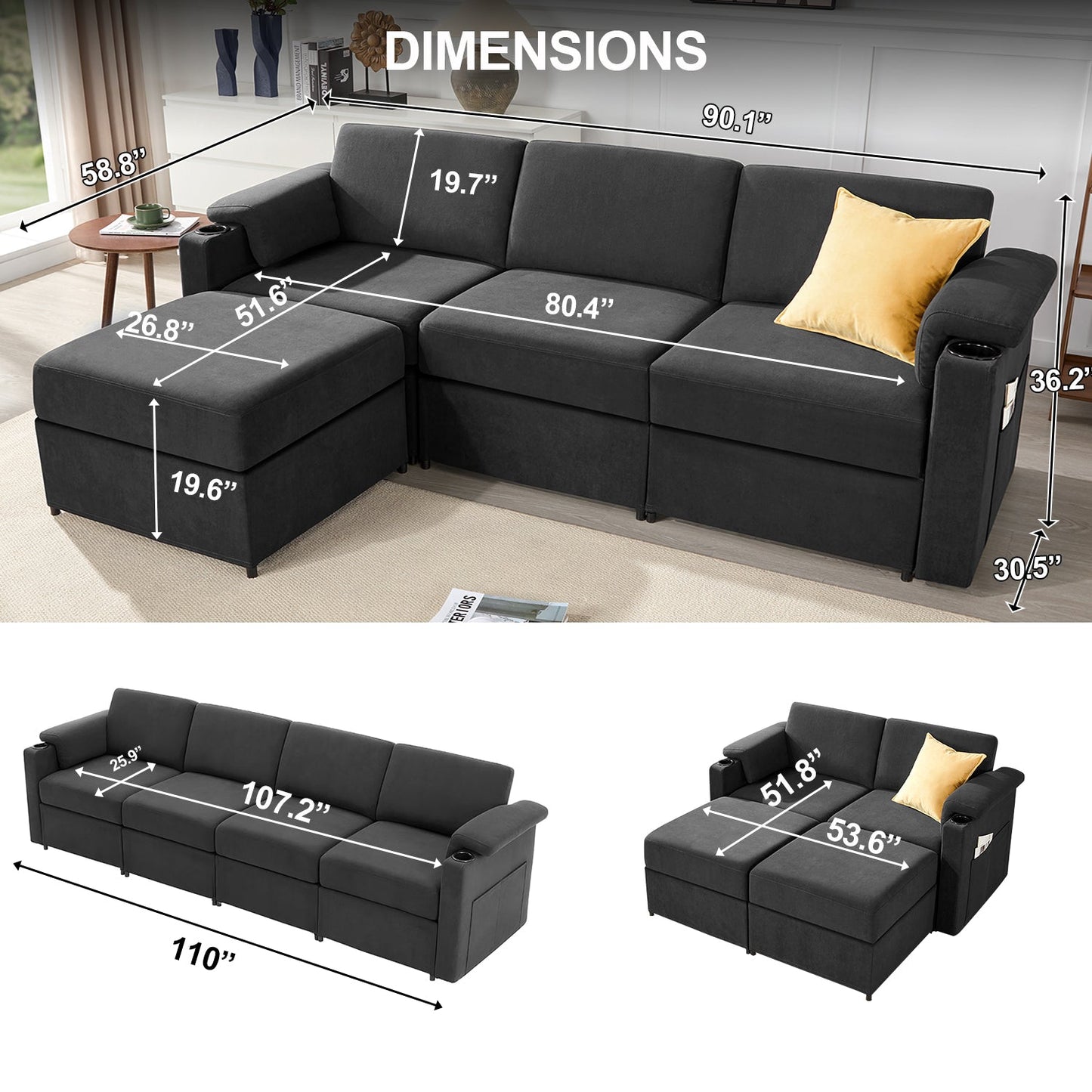 L Shaped Modular Sectional Cloud Sofa - HOMYHOMEY DIRECT