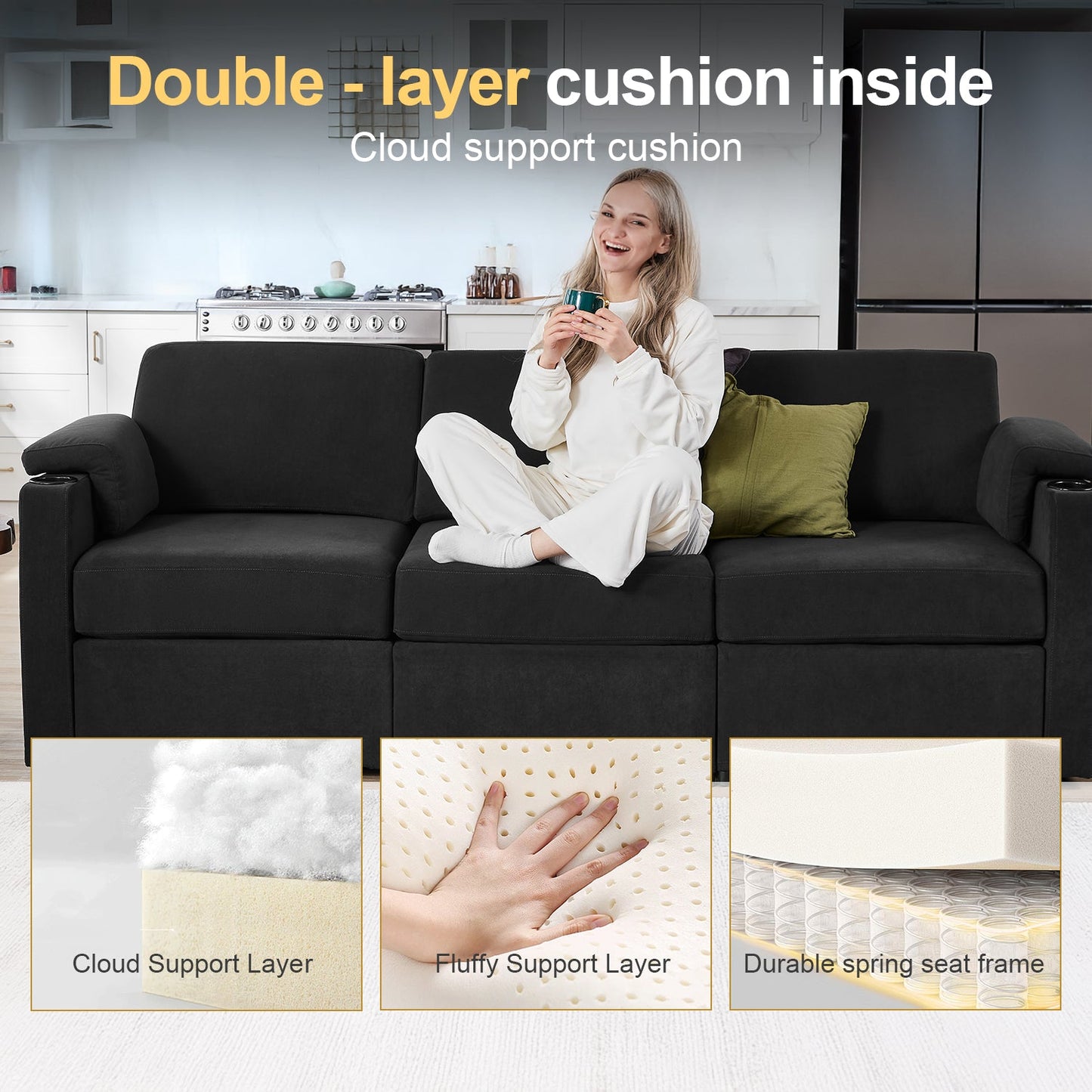 L Shaped Modular Sectional Cloud Sofa - HOMYHOMEY DIRECT