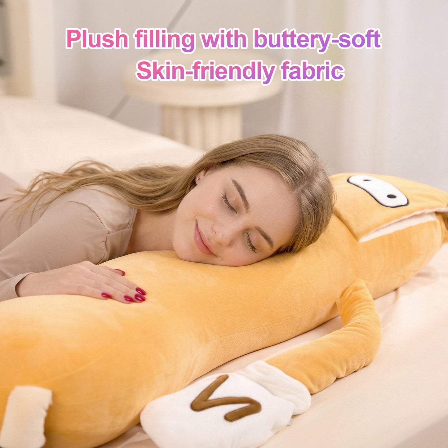 Full Body Sleep Buddy Hugging Pillow with Gentle Patting Function, Warm Compress & Custom Voice Recording, Ergonomic Long Plush Relaxation Pillow for Stress Relief & Better Night Sleep
