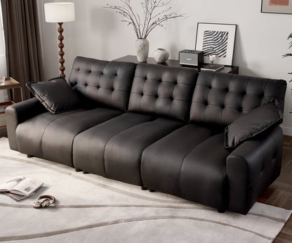 Oversized  Cloud Sofa Couch,Comfy Upholstered Faux Leather Sofas Couches with Deep Seat,Adjustable Back,Modern Sofa for Living Room, Apartment, or Office-Black