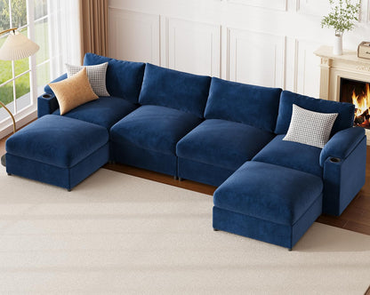 119.6" U Shaped Cloud Couch Modular Sectional Sofa with 2 Ottoman.6 - Seat Deep Seat Sofa for Living Room Apartment Bedroom - HOMYHOMEY DIRECT