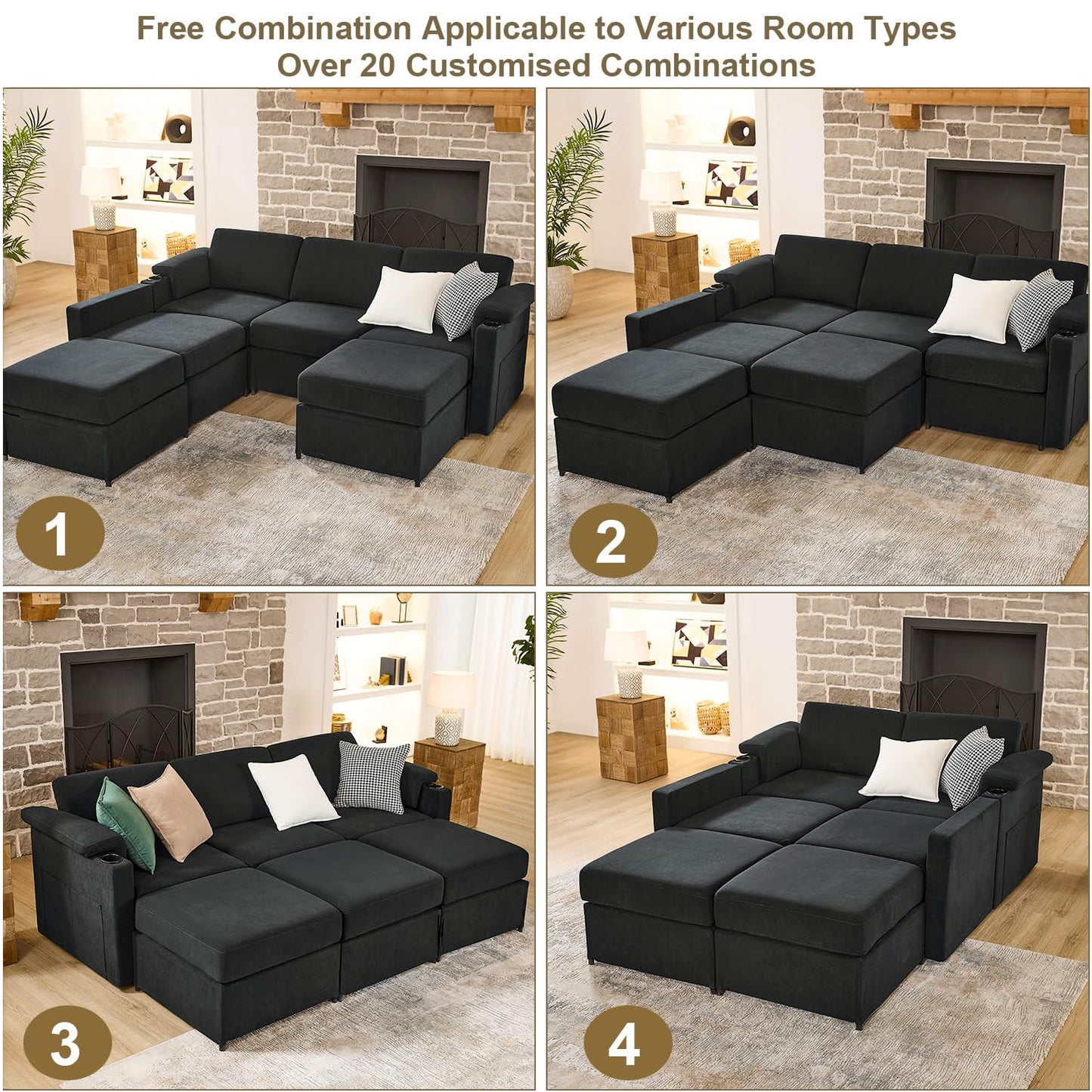 119.6" U Shaped Cloud Couch Modular Sectional Sofa with 2 Ottoman.6-Seat Deep Seat Sofa for Living Room Apartment Bedroom