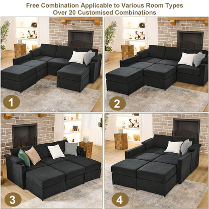 119.6" U Shaped Cloud Couch Modular Sectional Sofa with 2 Ottoman.6-Seat Deep Seat Sofa for Living Room Apartment Bedroom