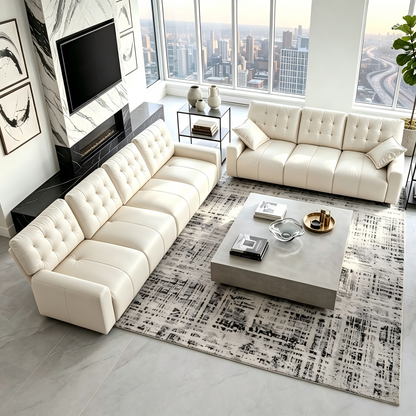Oversized  Cloud Sofa Couch,Comfy Upholstered Faux Leather Sofas Couches with Deep Seat,Adjustable Back,Modern Sofa for Living Room, Apartment, or Office-Black