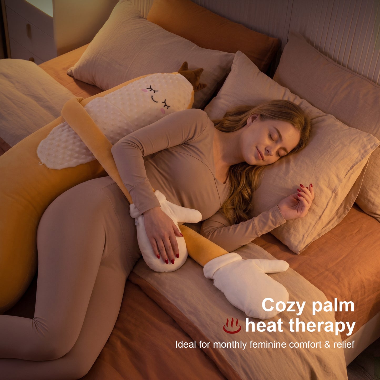 Full Body Sleep Buddy Hugging Pillow with Gentle Patting Function, Warm Compress & Custom Voice Recording, Ergonomic Long Plush Relaxation Pillow for Stress Relief & Better Night Sleep