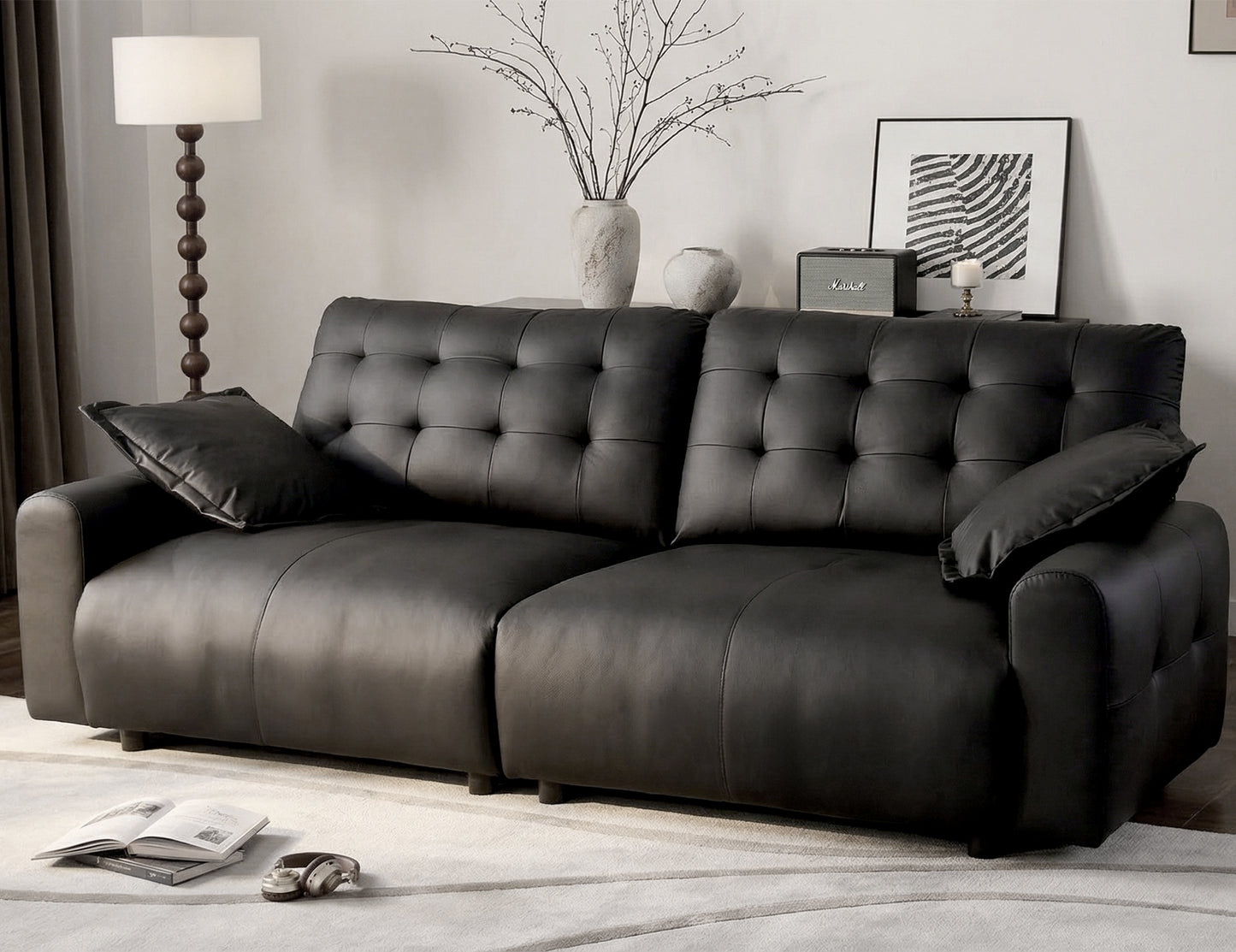 Oversized  Cloud Sofa Couch,Comfy Upholstered Faux Leather Sofas Couches with Deep Seat,Adjustable Back,Modern Sofa for Living Room, Apartment, or Office-Black