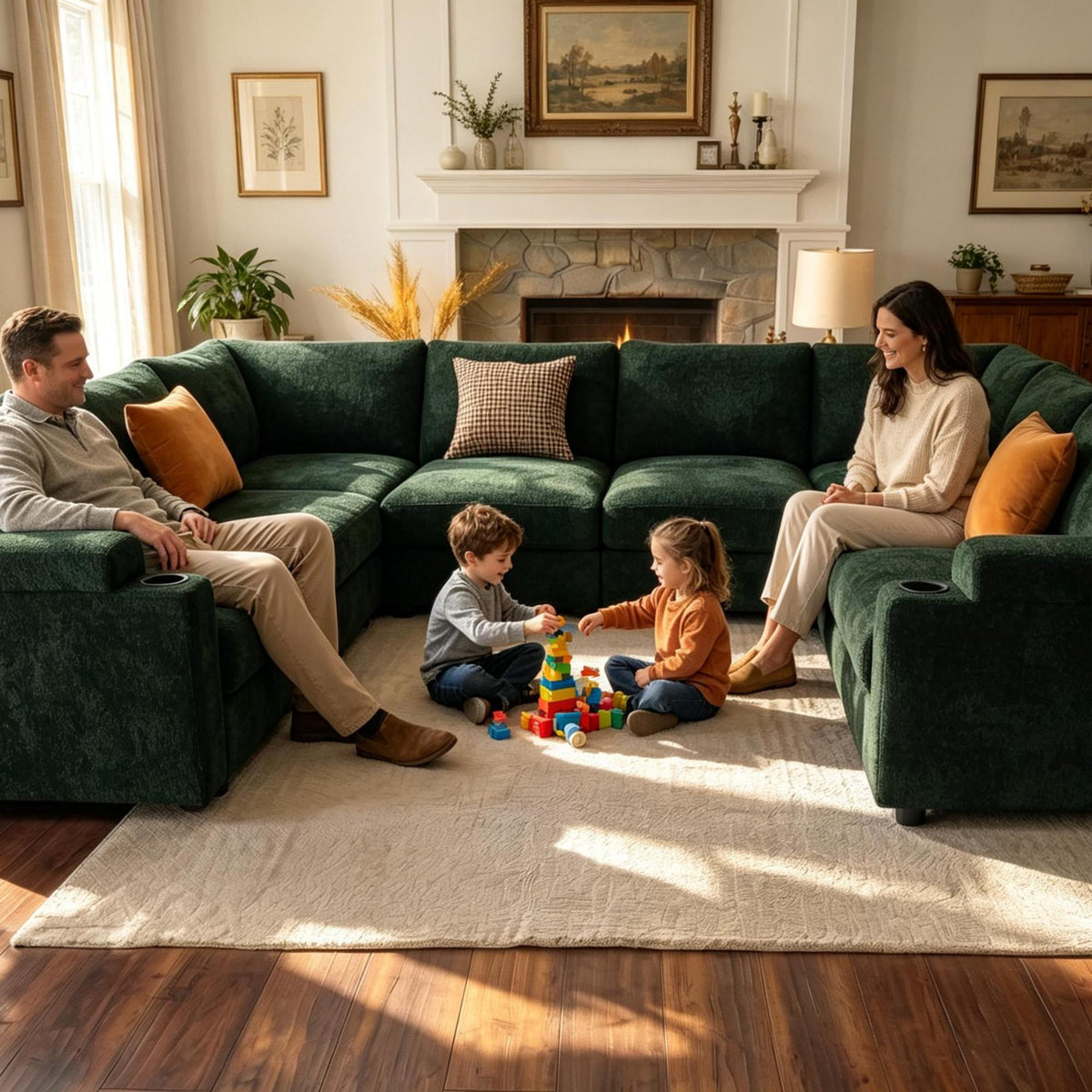 Modular Sectional Sofa,Modern Chenille U Shaped Cloud Couches,Deep Seat Sofa,Convertible L Shaped Corner Couches for Living Room, Apartment,Office,8 Seat,Green