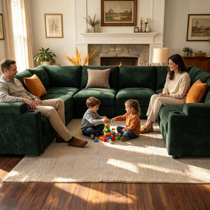 Modular Sectional Sofa,Modern Chenille U Shaped Cloud Couches,Deep Seat Sofa,Convertible L Shaped Corner Couches for Living Room, Apartment,Office,8 Seat,Green