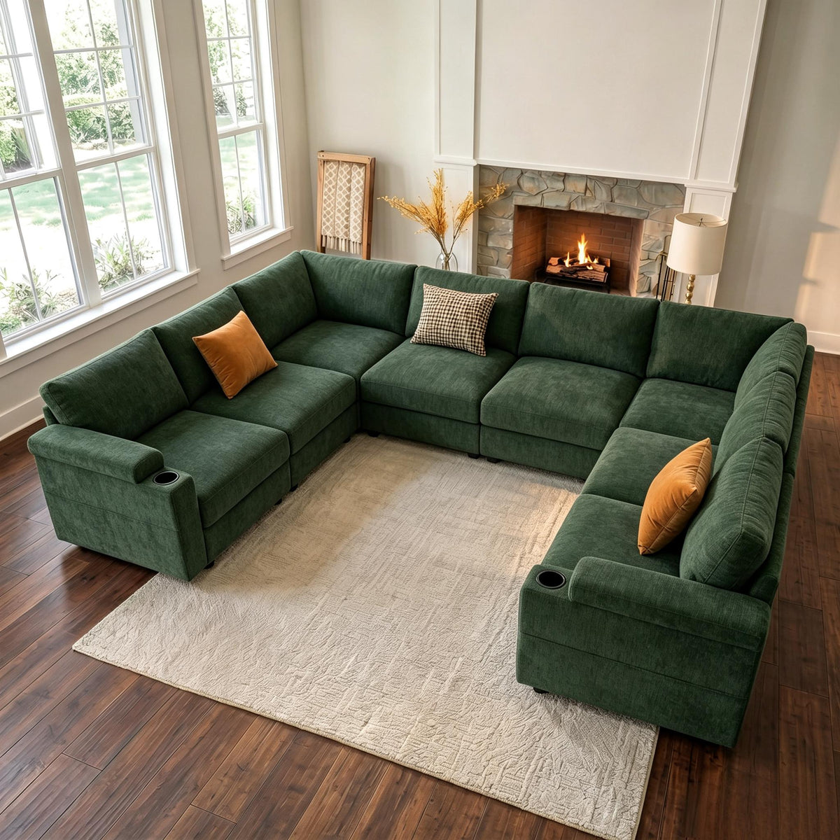 Modular Sectional Sofa,Modern Chenille U Shaped Cloud Couches,Deep Seat Sofa,Convertible L Shaped Corner Couches for Living Room, Apartment,Office,8 Seat,Green
