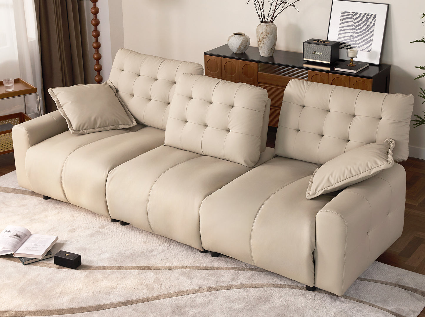 Oversized  Cloud Sofa Couch,Comfy Upholstered Faux Leather Sofas Couches with Deep Seat,Adjustable Back,Modern Sofa for Living Room, Apartment, or Office-Black
