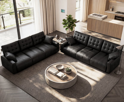 Oversized  Cloud Sofa Couch,Comfy Upholstered Faux Leather Sofas Couches with Deep Seat,Adjustable Back,Modern Sofa for Living Room, Apartment, or Office-Black