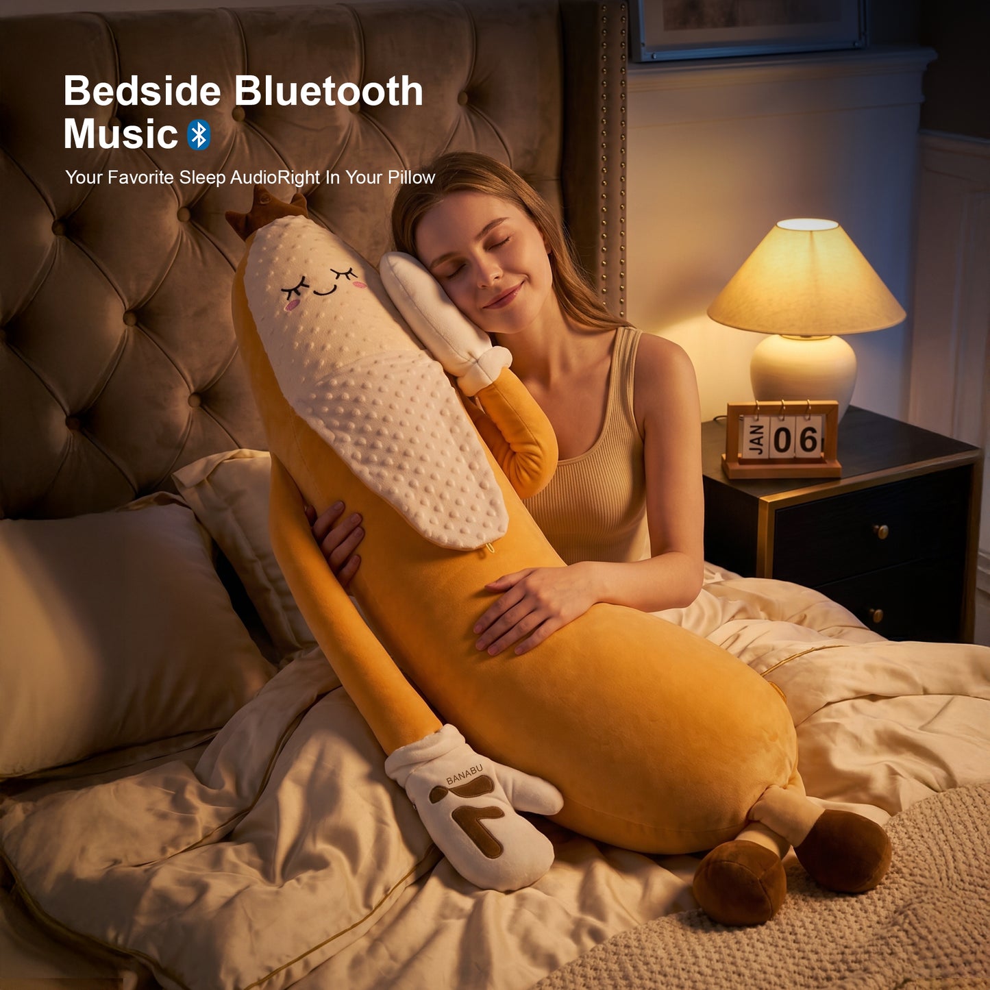 Full Body Sleep Buddy Hugging Pillow with Gentle Patting Function, Warm Compress & Custom Voice Recording, Ergonomic Long Plush Relaxation Pillow for Stress Relief & Better Night Sleep