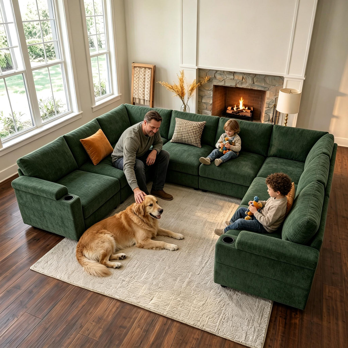 Modular Sectional Sofa,Modern Chenille U Shaped Cloud Couches,Deep Seat Sofa,Convertible L Shaped Corner Couches for Living Room, Apartment,Office,8 Seat,Green