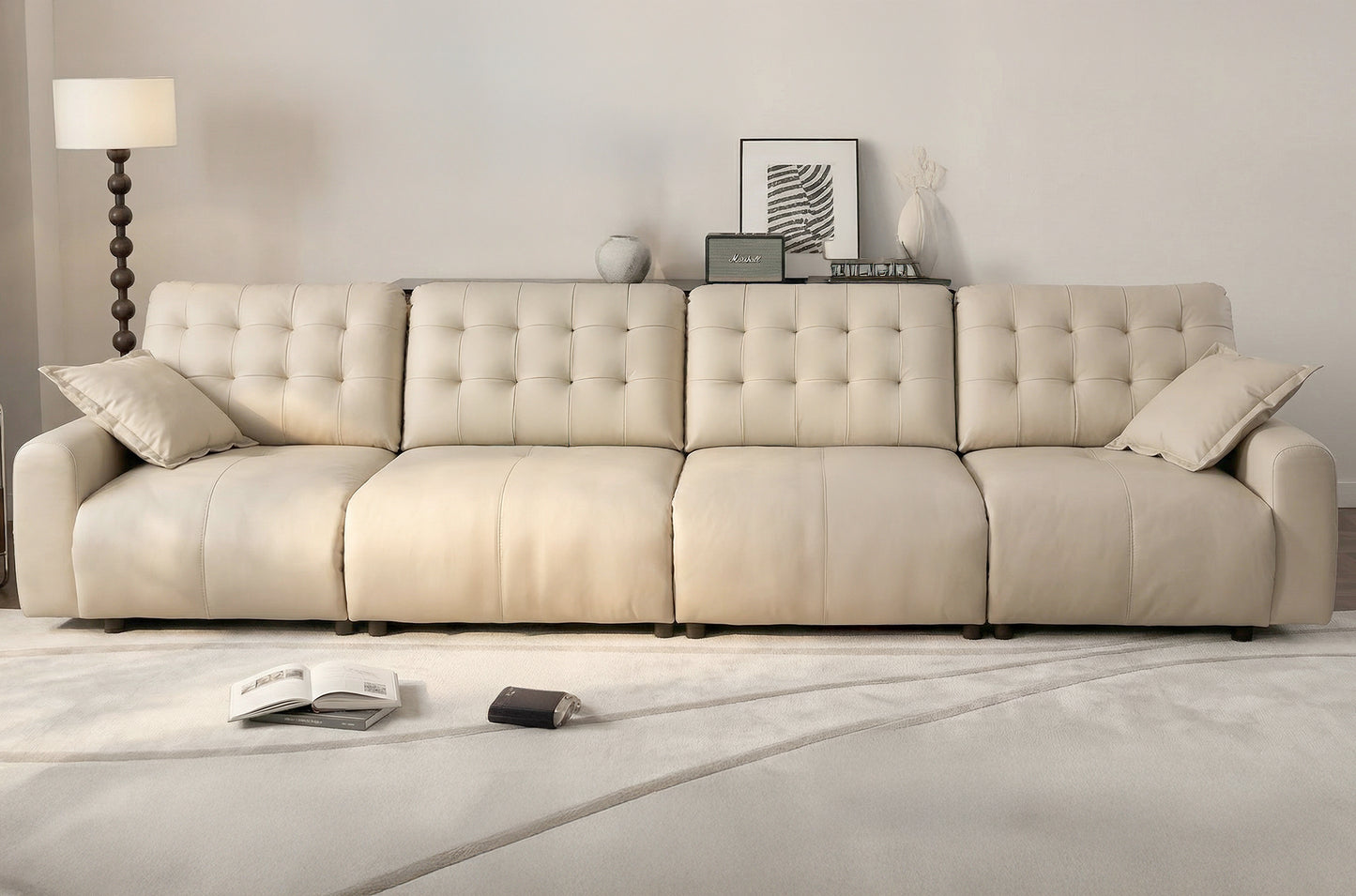 Oversized  Cloud Sofa Couch,Comfy Upholstered Faux Leather Sofas Couches with Deep Seat,Adjustable Back,Modern Sofa for Living Room, Apartment, or Office-Black