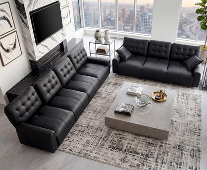 Oversized  Cloud Sofa Couch,Comfy Upholstered Faux Leather Sofas Couches with Deep Seat,Adjustable Back,Modern Sofa for Living Room, Apartment, or Office-Black