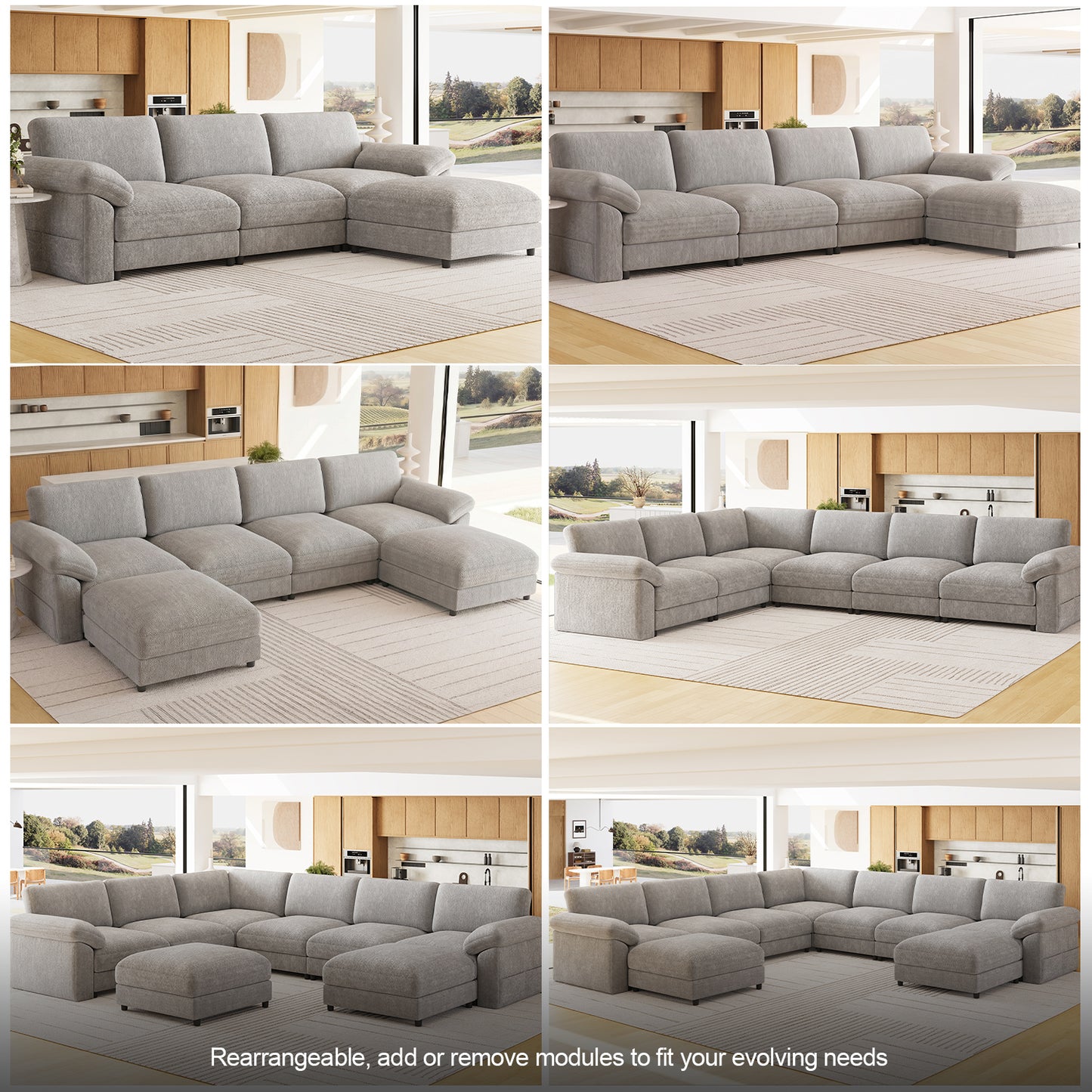 Extra Large L Shaped Modular Sectional Sofa,3 Seat Cloud Couch for Living Room,Movable Ottoman,Sturdy Frame, Easy Assembly, Soft Chenille