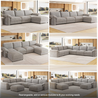 Extra Large L Shaped Modular Sectional Sofa,3 Seat Cloud Couch for Living Room,Movable Ottoman,Sturdy Frame, Easy Assembly, Soft Chenille