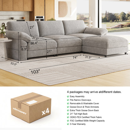 Extra Large L Shaped Modular Sectional Sofa,3 Seat Cloud Couch for Living Room,Movable Ottoman,Sturdy Frame, Easy Assembly, Soft Chenille