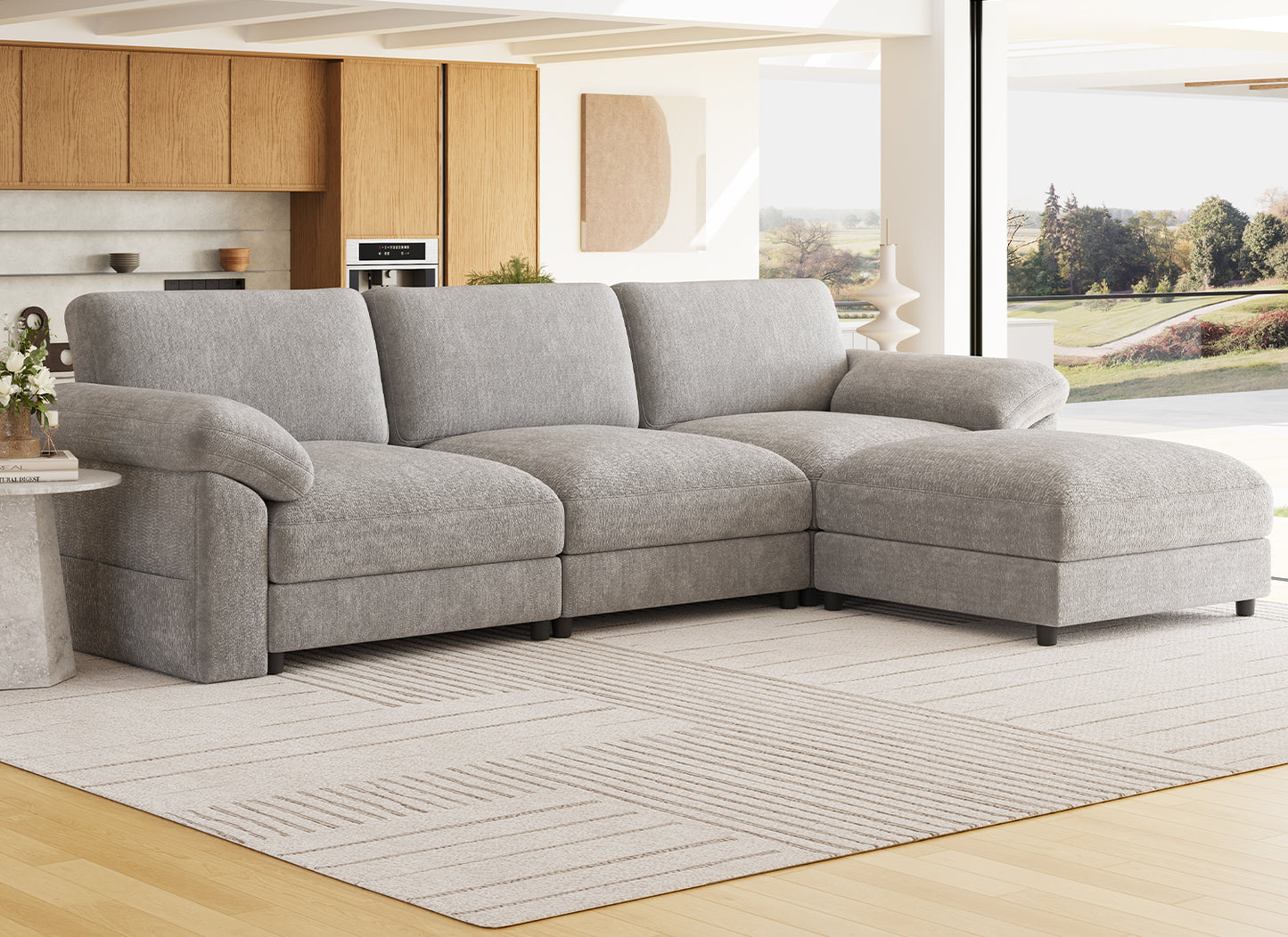 Extra Large L Shaped Modular Sectional Sofa,3 Seat Cloud Couch for Living Room,Movable Ottoman,Sturdy Frame, Easy Assembly, Soft Chenille