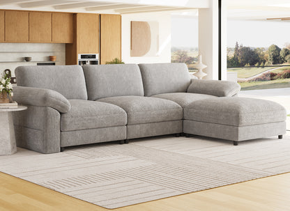 Extra Large L Shaped Modular Sectional Sofa,3 Seat Cloud Couch for Living Room,Movable Ottoman,Sturdy Frame, Easy Assembly, Soft Chenille