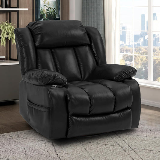 homyhomey Recliner Chair Sofa Reclining Glider Rocking Sleeper Living Room 360° Swivel Recliner Chairs for Adults Theater Chairs Leather Swivel Rocker Recliners Cup Holders Faux Leather - HOMYHOMEY DIRECT