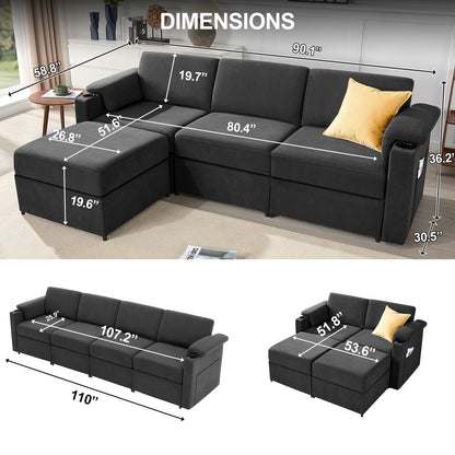 L Shaped Modular Sectional Cloud Sofa - HOMYHOMEY DIRECT