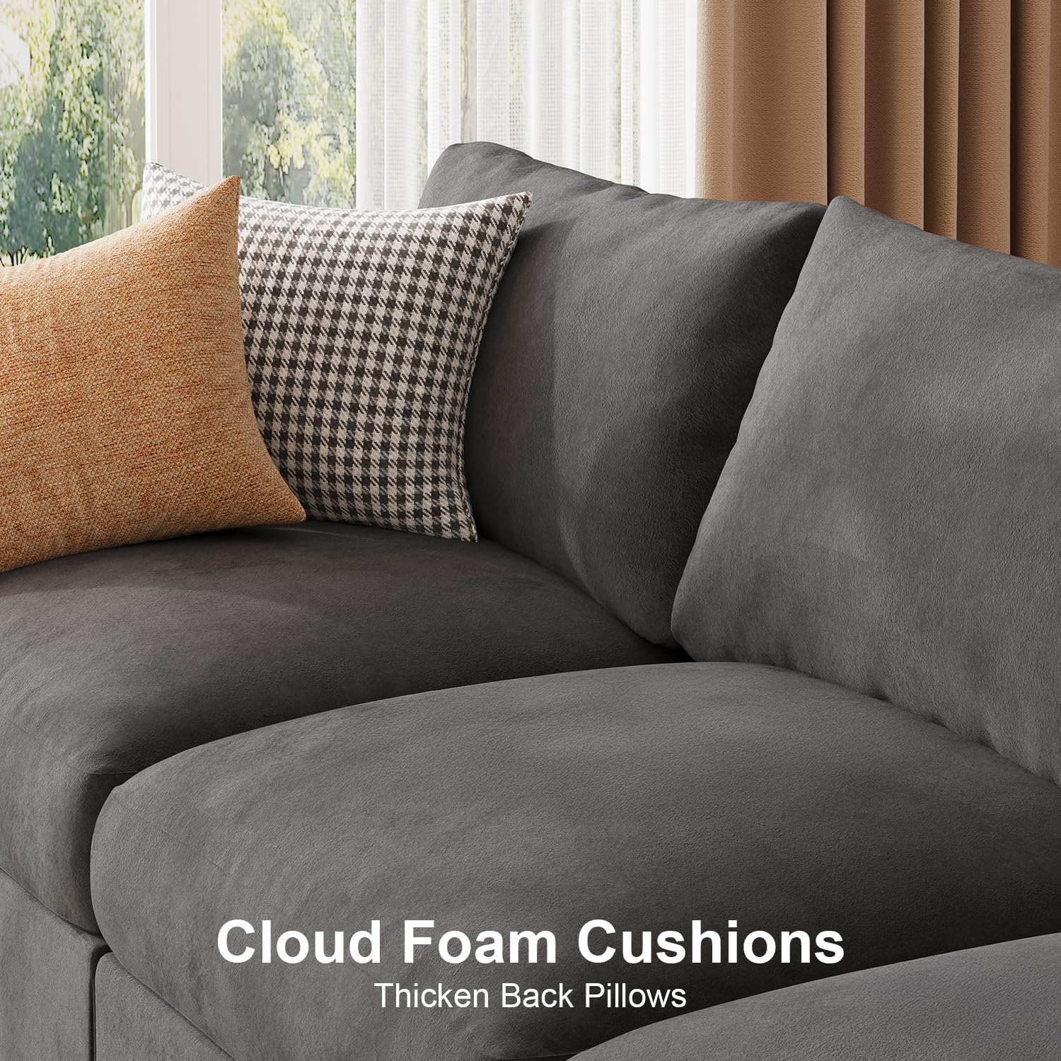 Modular Sectional Sofa Couch for Living Room Velvet Cloud Couches Oversized U Shaped Sectional Couch Convertible Sleeper Sofa Chaise Padded Armrests Cup Holder - HOMYHOMEY DIRECT