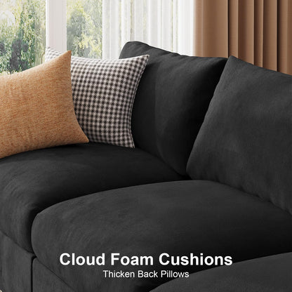 Modular Sectional Sofa Couch for Living Room Velvet Couches Oversized U Shaped Convertible Sleeper Sofa Chaise Detachable Armrest Cushion Cup Holder (Black, 8 Seats) - HOMYHOMEY DIRECT