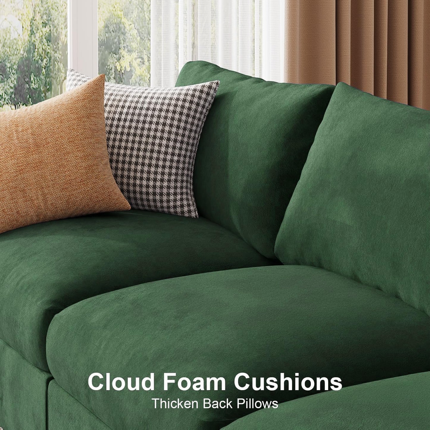 Modular Sectional Sofa Couch for Living Room Velvet Couches Oversized U Shaped Convertible Sleeper Sofa Chaise Detachable Armrest Cushion Cup Holder (Chenille Green, 8 Seats) - HOMYHOMEY DIRECT