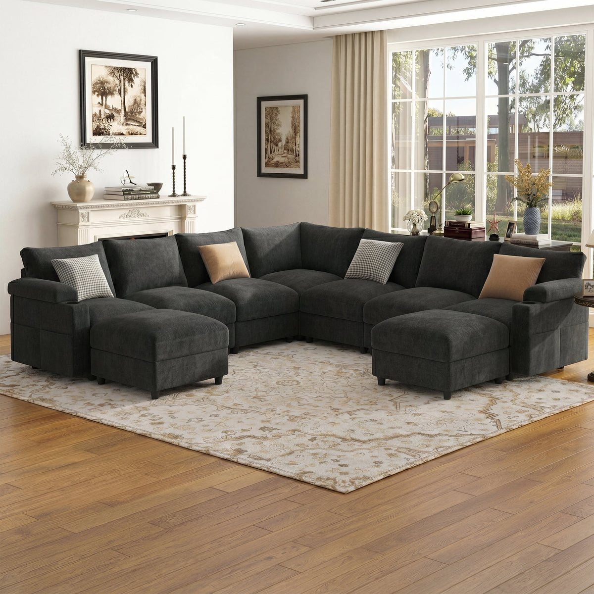 Modular Sectional Sofa,Modern Chenille U Shaped Cloud Couches with 2 Movable Ottoman,Deep Seat Sofa for Living Room, Apartment, Office,7 Seat,Gray - HOMYHOMEY DIRECT