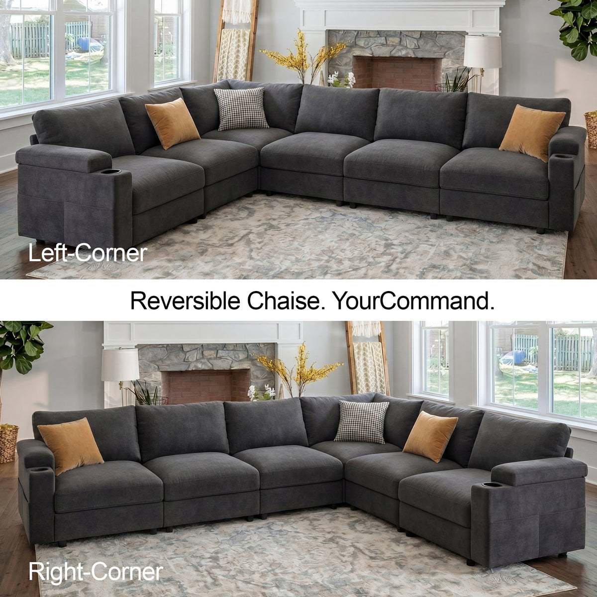 Modular Sectional Sofa,Modern Chenille U Shaped Cloud Couches with 2 Movable Ottoman,Deep Seat Sofa for Living Room, Apartment, Office,7 Seat,Gray - HOMYHOMEY DIRECT
