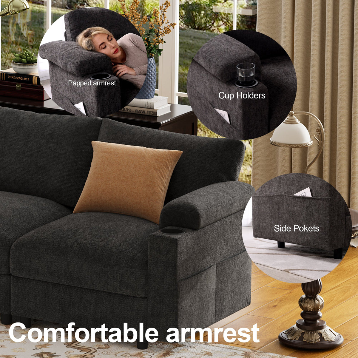 Oversized Modular Sectional Sofa,U Shape 4-Seat Cloud Couch with 2 Moveable Ottomans,Comfy Chenille Deep Seat Sofa for Living Room, Apartment,Gray - HOMYHOMEY DIRECT