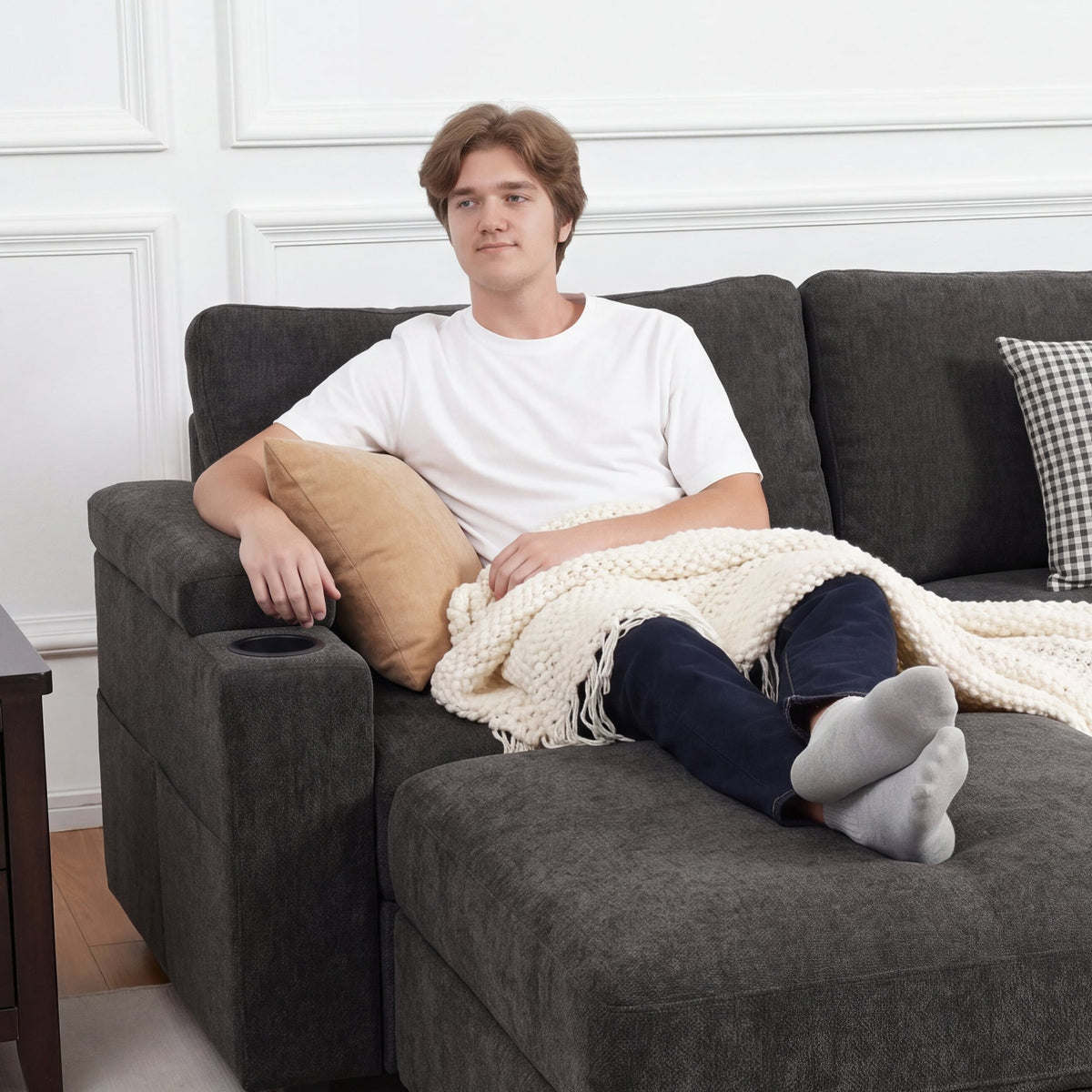 Oversized Modular Sectional Sofa,U Shape 4-Seat Cloud Couch with 2 Moveable Ottomans,Comfy Chenille Deep Seat Sofa for Living Room, Apartment,Gray - HOMYHOMEY DIRECT