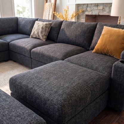 Oversized Modular Sectional Sofa,U Shape 4-Seat Cloud Couch with 2 Moveable Ottomans,Comfy Chenille Deep Seat Sofa for Living Room, Apartment,Gray - HOMYHOMEY DIRECT