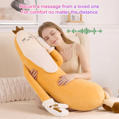 Full Body Sleep Buddy Hugging Pillow with Gentle Patting Function, Warm Compress & Custom Voice Recording, Ergonomic Long Plush Relaxation Pillow for Stress Relief & Better Night Sleep