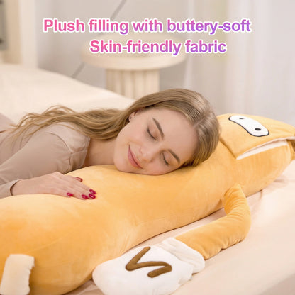 Full Body Sleep Buddy Hugging Pillow with Gentle Patting Function, Warm Compress & Custom Voice Recording, Ergonomic Long Plush Relaxation Pillow for Stress Relief & Better Night Sleep